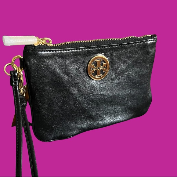 TORY BURCH NEW LEATHER ZIP WRISTLET BAG BLACK CARSON Mother’s Day Gift 🎁 - Picture 4 of 6